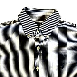 Polo by Ralph Lauren Men's Blue and White Striped Shirt Large